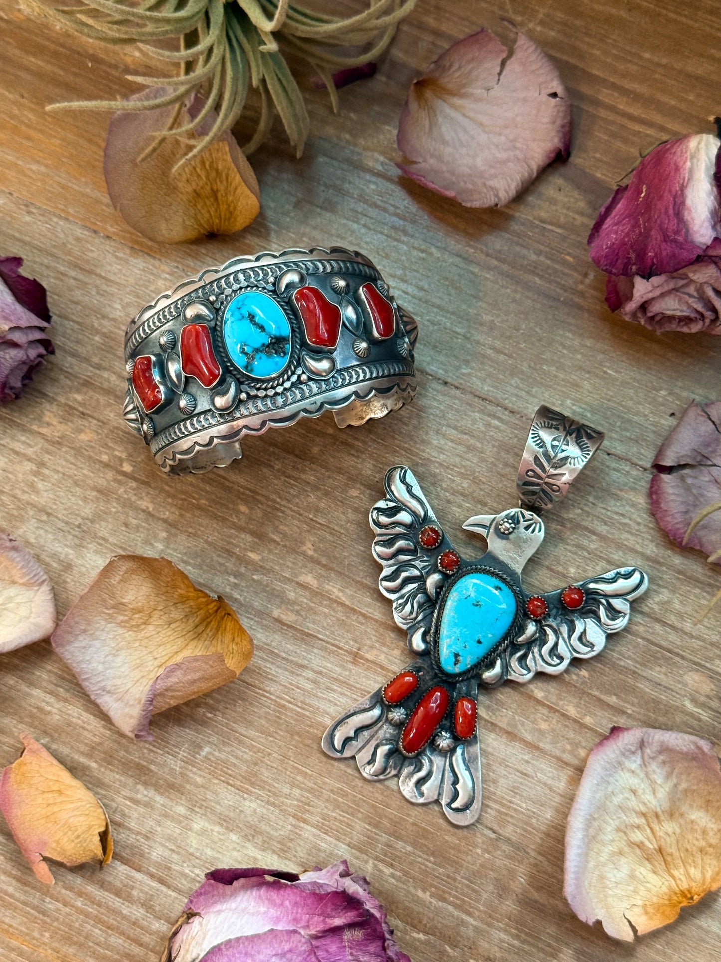 Coral & Turquoise Sterling Silver Cuff Bracelet – Stamped Errick