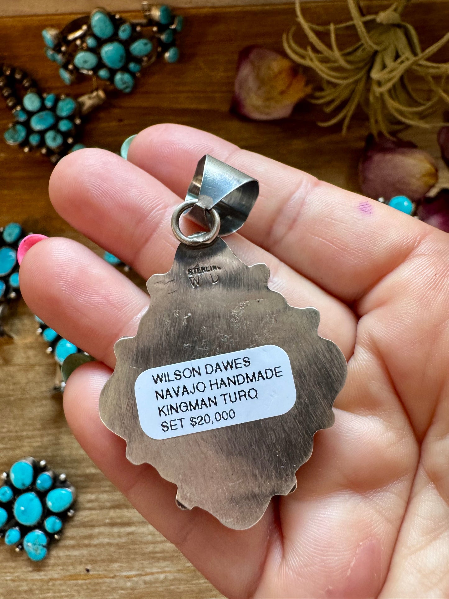 Complete Squash Blossom Set – Kingman Turquoise – Sterling Silver – Navajo Made by Wilson Dawes