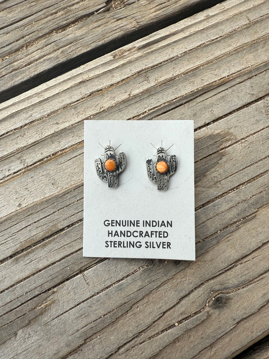 Orange Spiny Cactus Studs